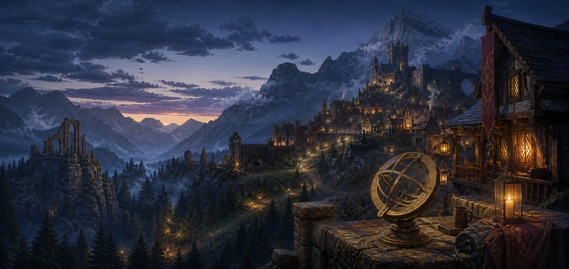 Original fantasy frontier representing multiple paths through Azeroth