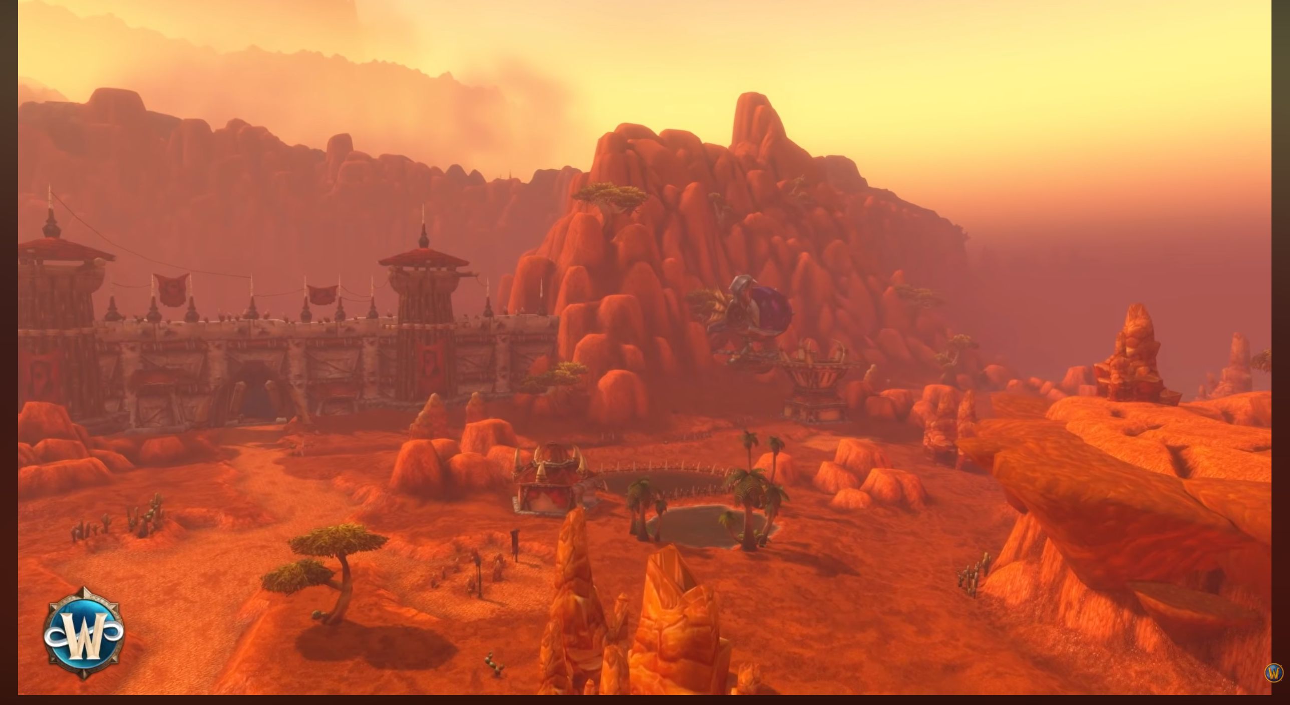 Durotar vor Orgrimmar: Spielansicht aus Blizzards Grafikpanel mit weiter Landschaft und atmosphärischem Dunst. Vorschau, kein Leistungstest.